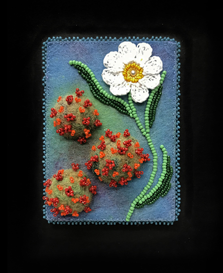 Corona Tenacity, large picture of piece for May 23, 2020, in Corona Diary, a visual Pandemic journal by Robin Atkins, bead artist
