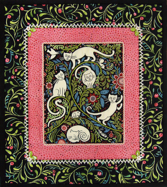 Five Cats in the Yard, beaded quilt by Robin Atkins, bead artist