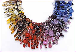 Collector Necklace, detail of a woven treasure necklace by Robin Atkins, bead artist