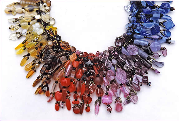 Collector Necklace, large picture, detail of woven treasure necklace by Robin Atkins, bead artist