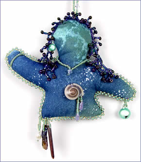 Alaska, spirit doll in memory of teaching trip to Anchorage, Alaska by Robin Atkins, bead artist