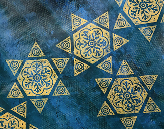 Painted decorative paper, layers of acrylic paint, stenciled and stamped, by Robin Atkins, bead artist