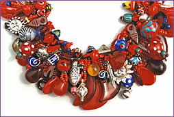 Mostly Red, detail of a woven treasure necklace by Robin Atkins, bead artist