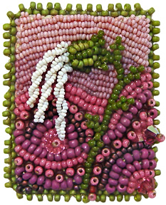 Cherish, miniature beaded embroidery by Robin Atkins, bead artist