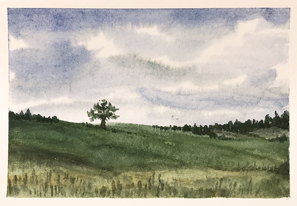 Landscape #1, watercolor painting by Robin Atkins, bead artist