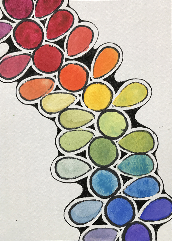 Color Study #3, watercolor and India ink painting by Robin Atkins, bead artist
