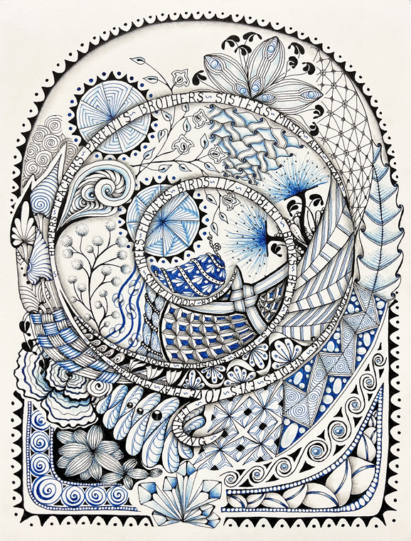 Zentangle, ink and pencil, by Robin Atkins, bead artist