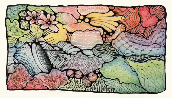 Zentangle, ink and pencil, by Robin Atkins, bead artist